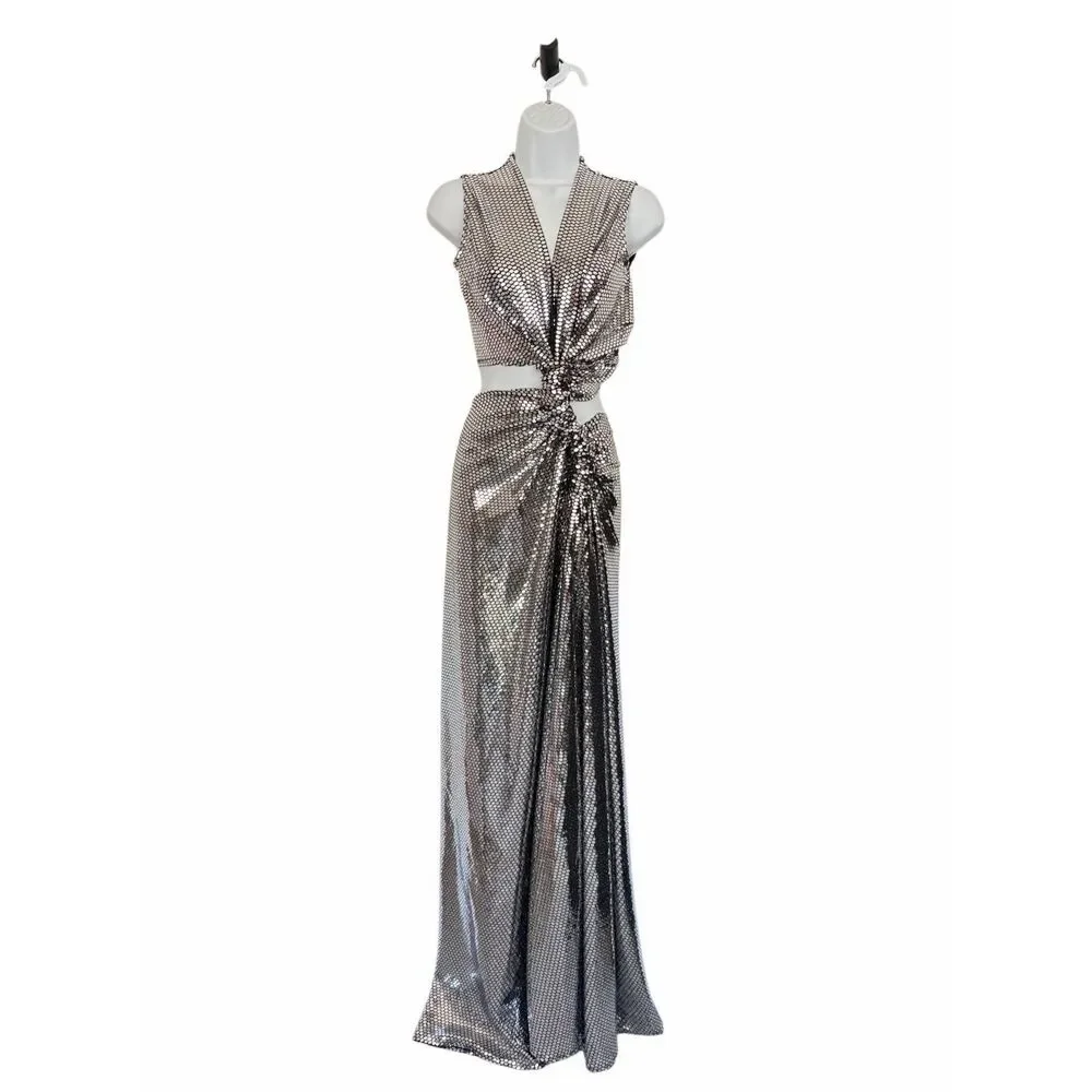 Sid Neigum Disco Tripple Loop Dress in Mirrored Silver Size S